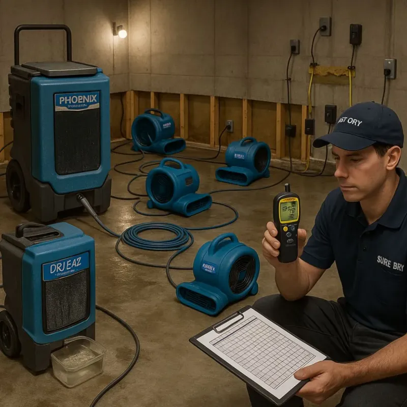 Structural Drying and Dehumidification process in Myrtle Grove, NC
